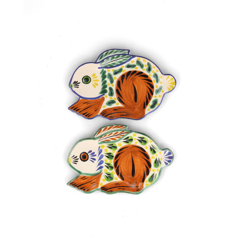 Set of 2 Mexican Hand Painted Rabbit Plates, 17cm