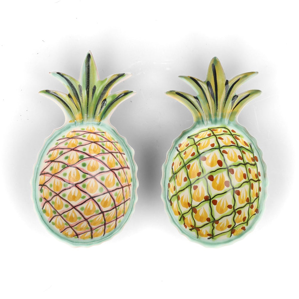 Set of 2 Mexican Hand Painted Pineapple Plates, 18cm