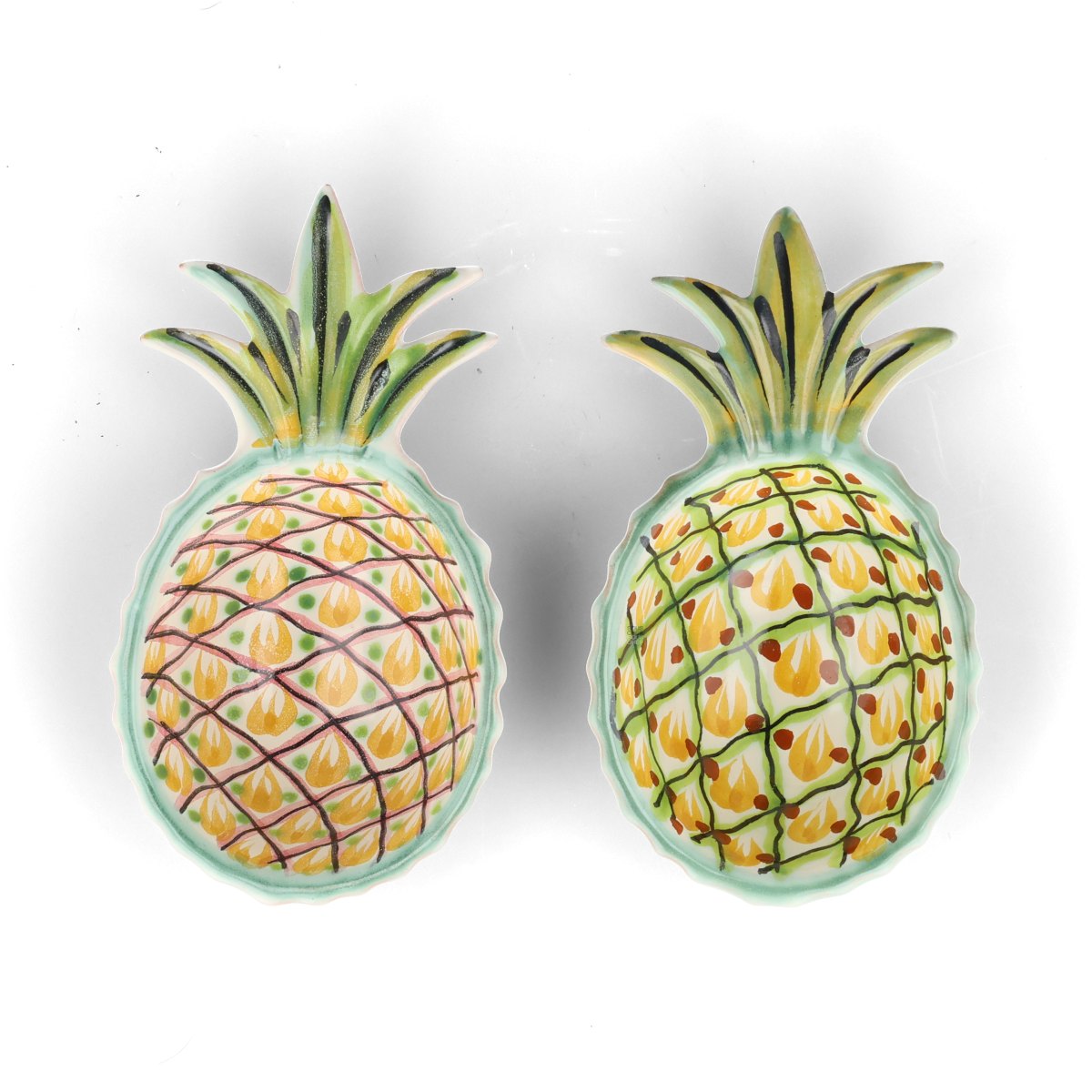 Set of 2 Mexican Hand Painted Pineapple Plates, 18cm