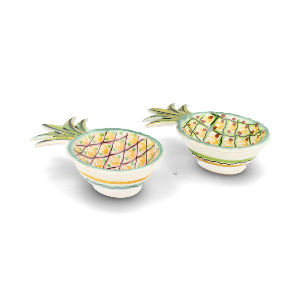 Set of 2 Mexican Hand Painted Pineapple Plates, 18cm