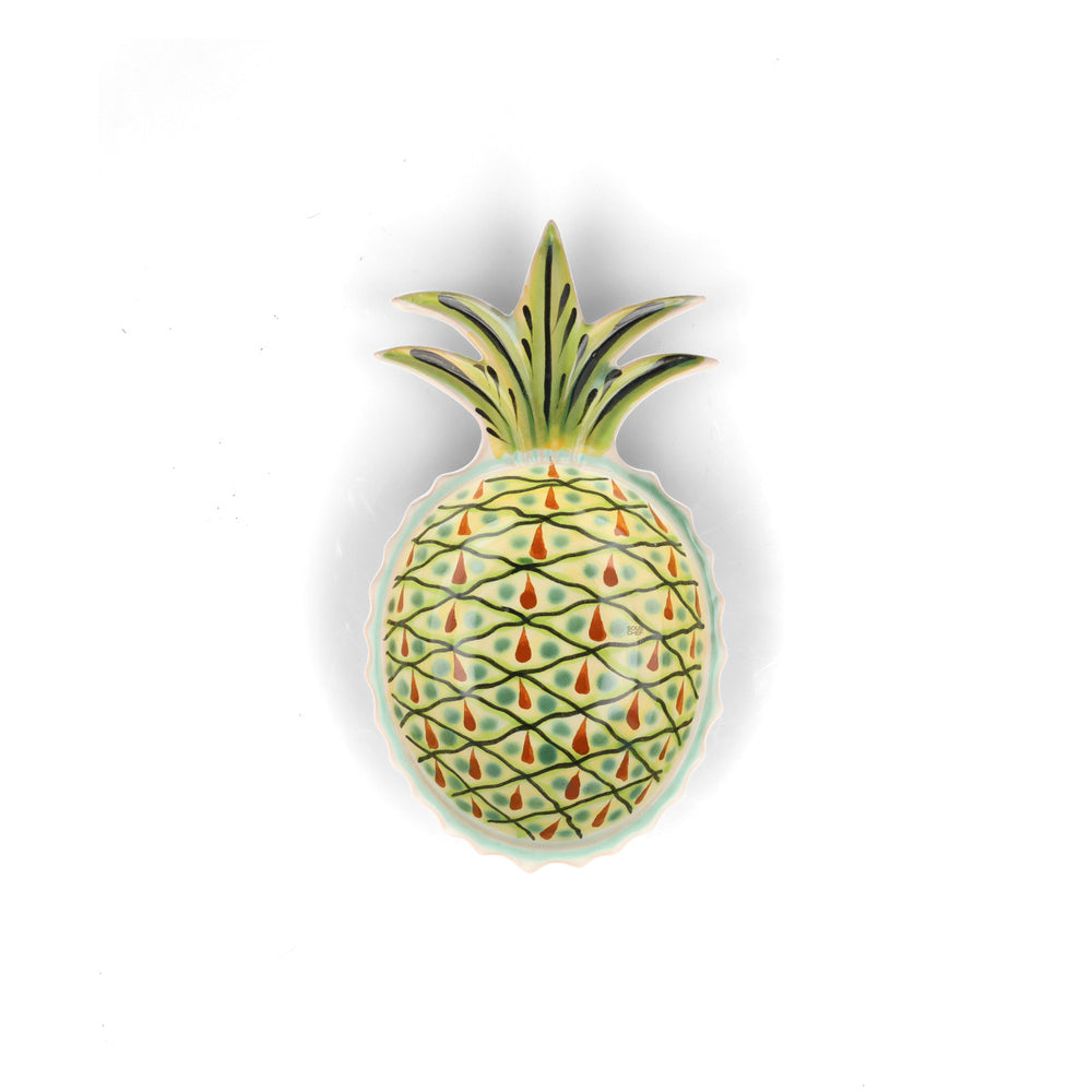 Mexican Hand Painted Green and Yellow Pineapple Large Plate, 23cm