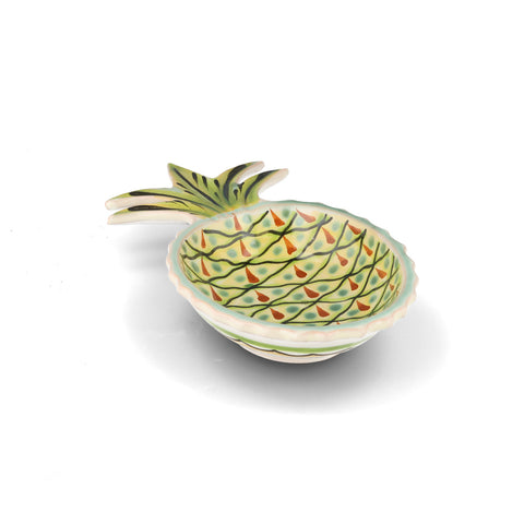Mexican Hand Painted Green and Yellow Pineapple Large Plate, 23cm