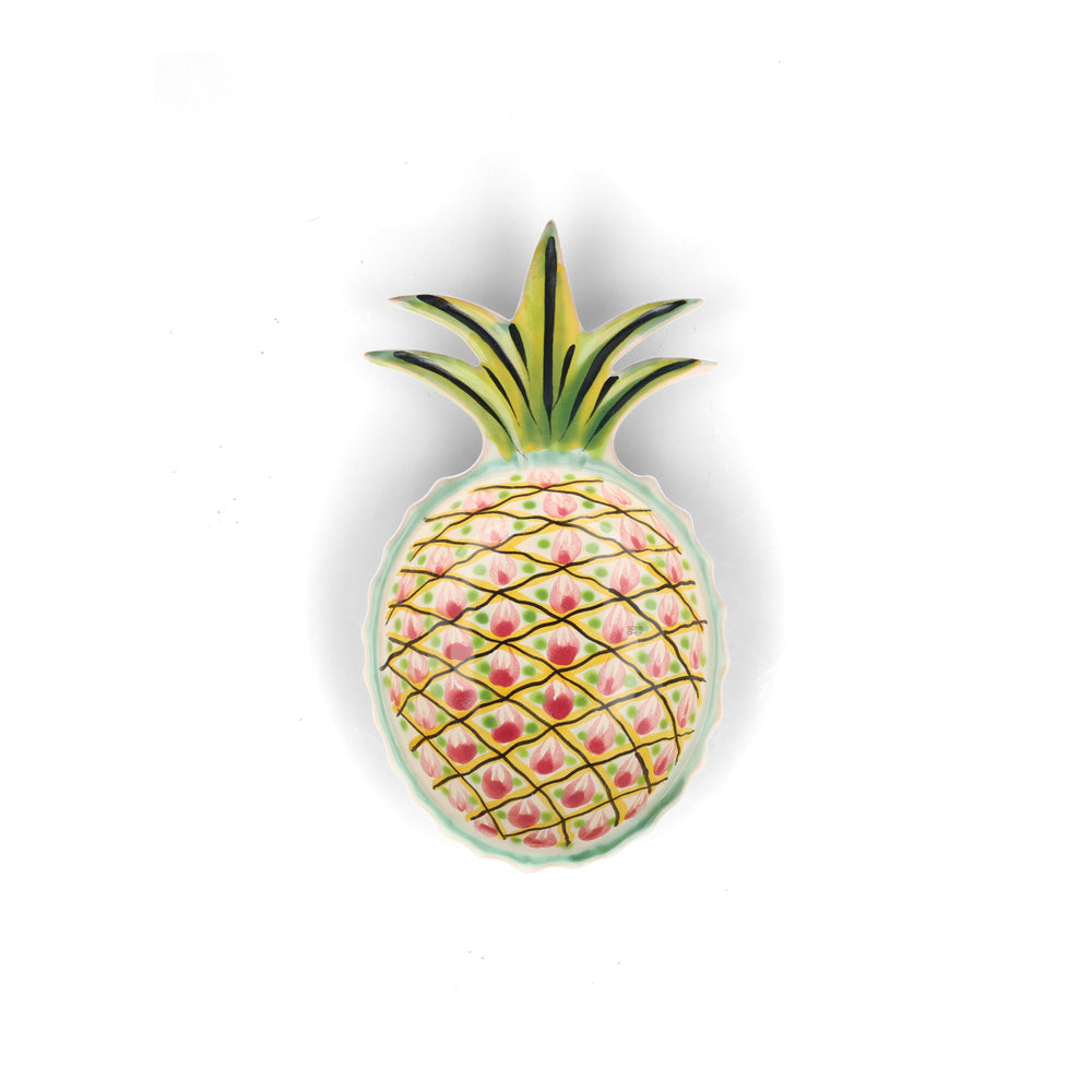 Mexican Hand Painted Purple and Yellow Pineapple Large Plate, 23cm