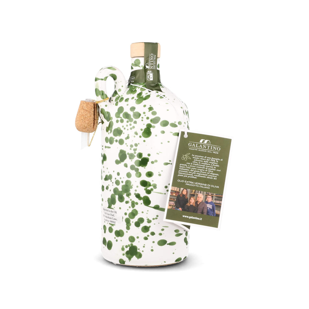 Puglian Extra Virgin Olive Oil in Green Splatter Ceramic Bottle, 500ml