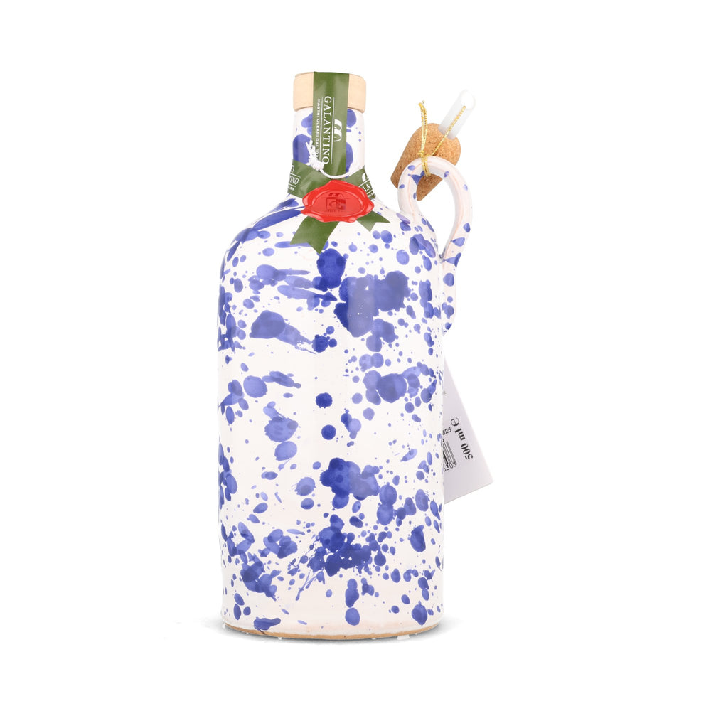 Puglian Extra Virgin Olive Oil in Blue Splatter Ceramic Bottle, 500ml