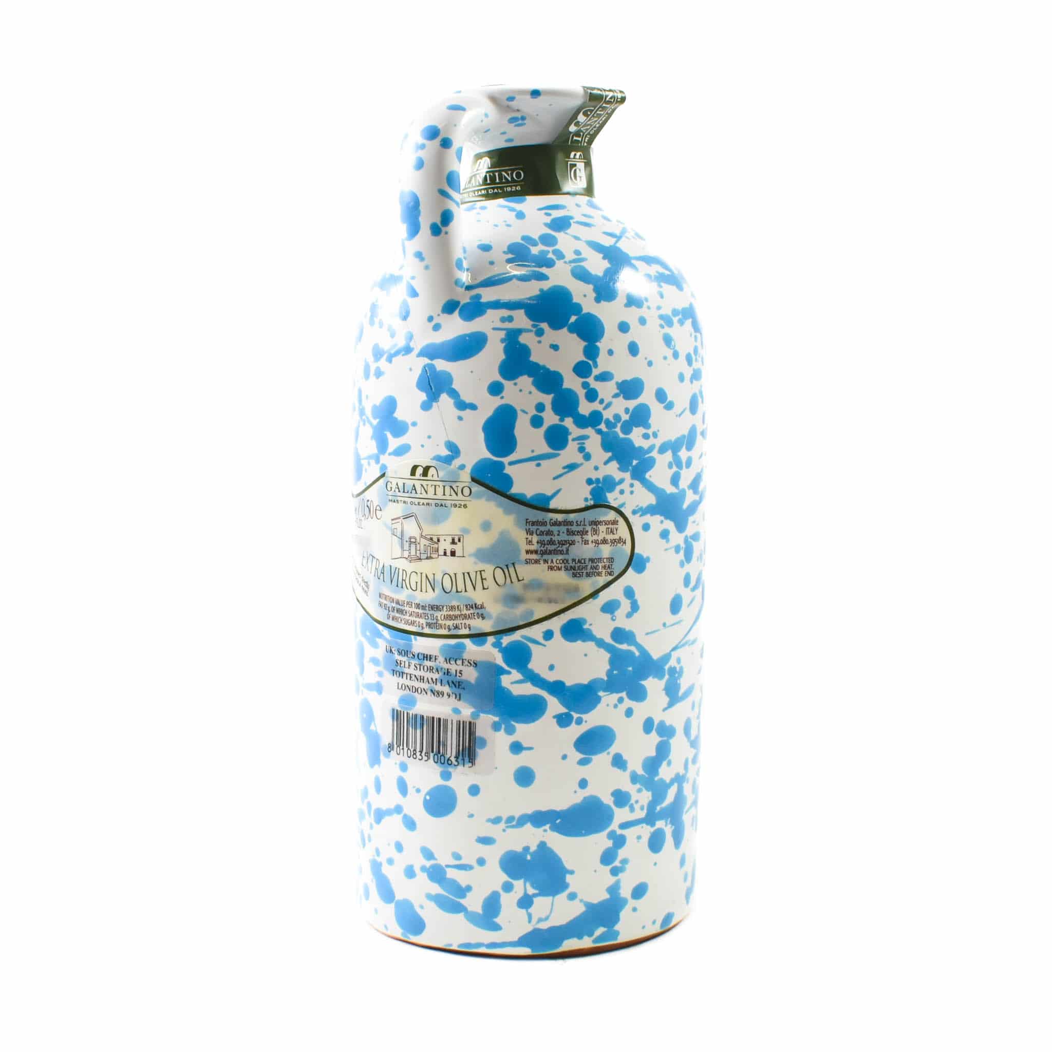 Puglian Extra Virgin Olive Oil in Light Blue Splatter Ceramic Bottle, 500ml
