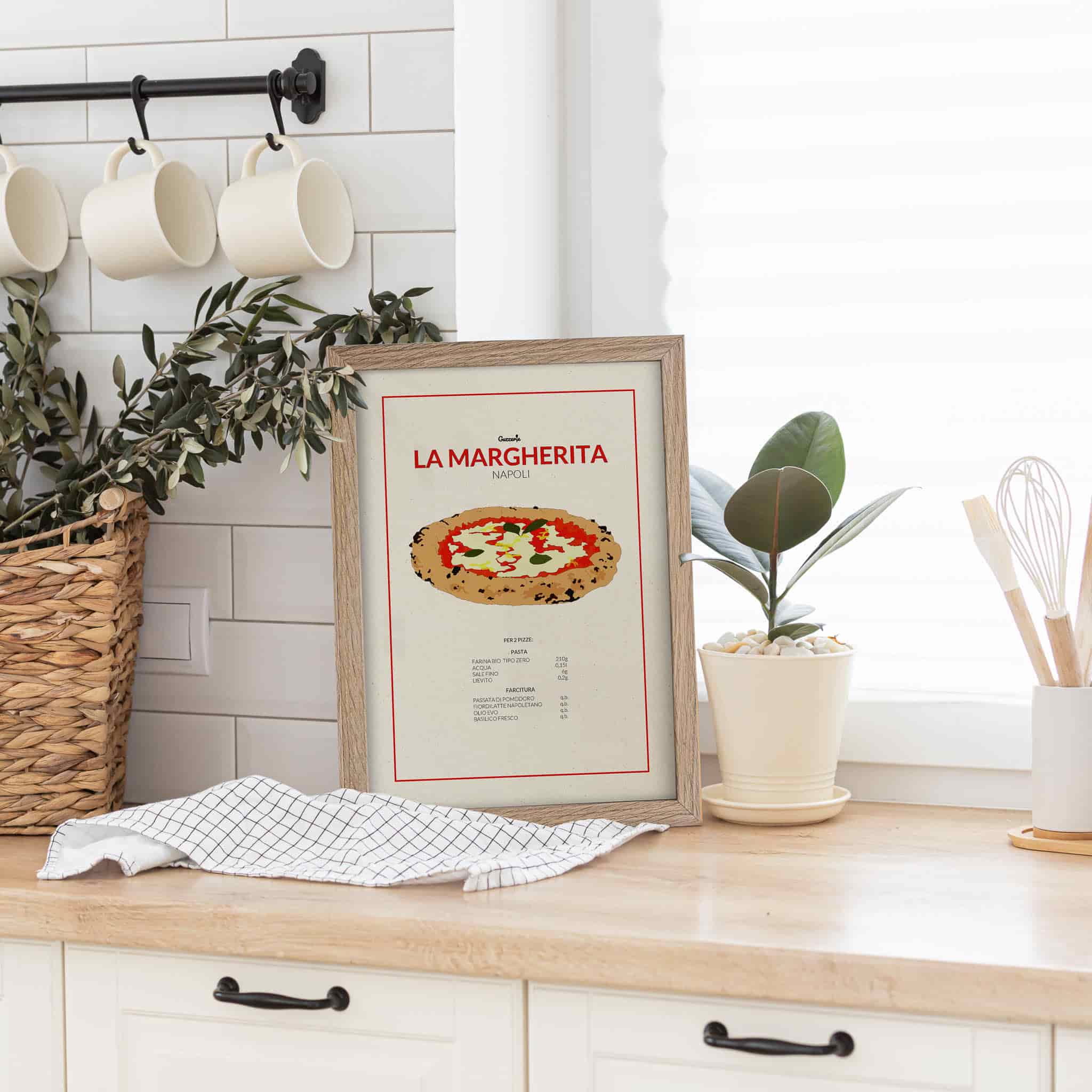 Napolitan Pizza A4 Print in Oak Frame