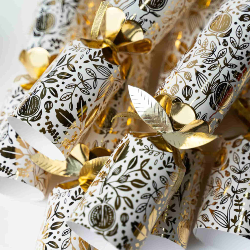 Set of 6 Deluxe Gold Pomegranate Christmas Crackers