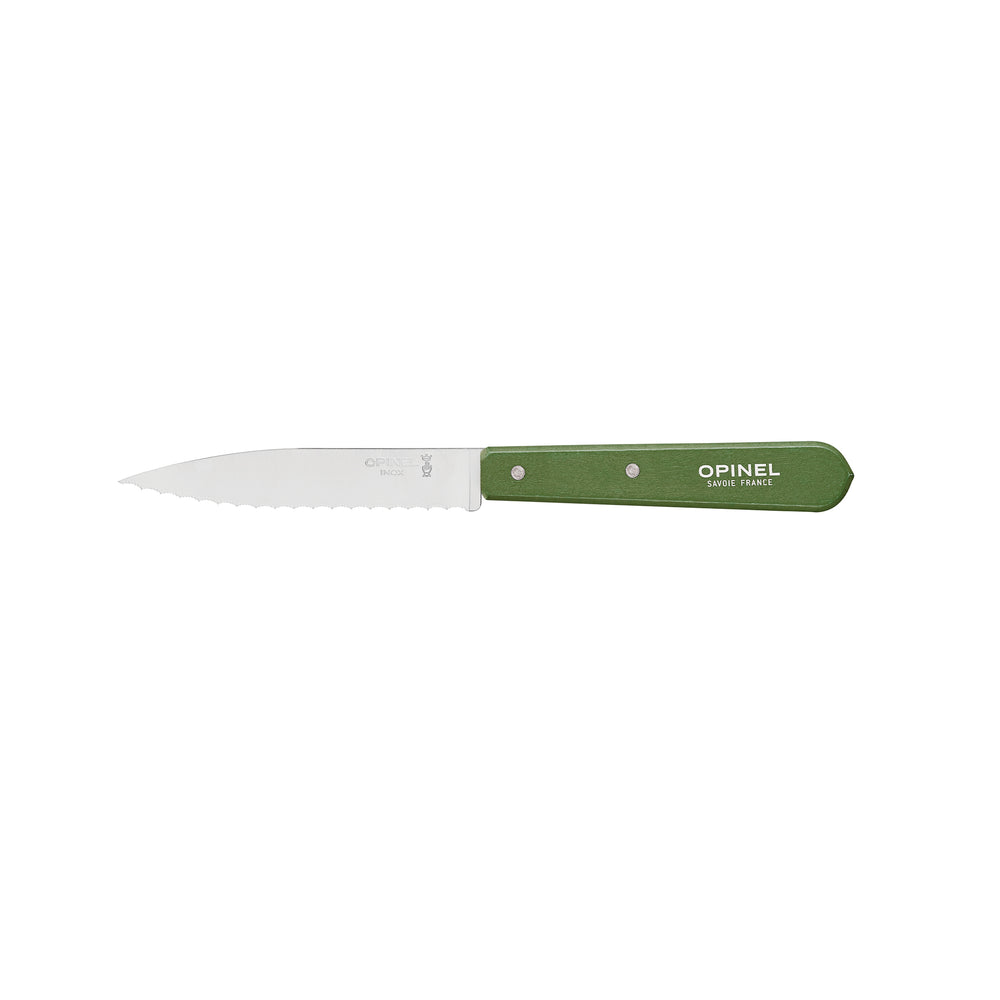 Opinel No 113 Khaki Beechwood Handle Serrated Paring Knife, 10cm