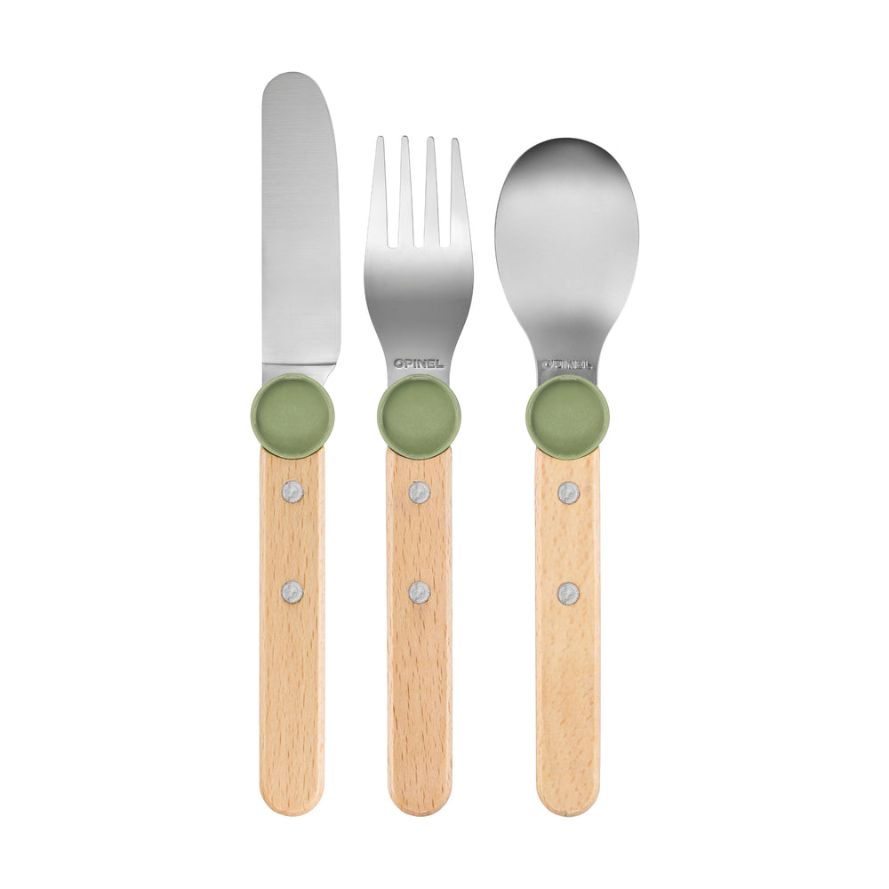 Opinel Le Petit Gourmet Green 3 Piece Children's Cutlery Set