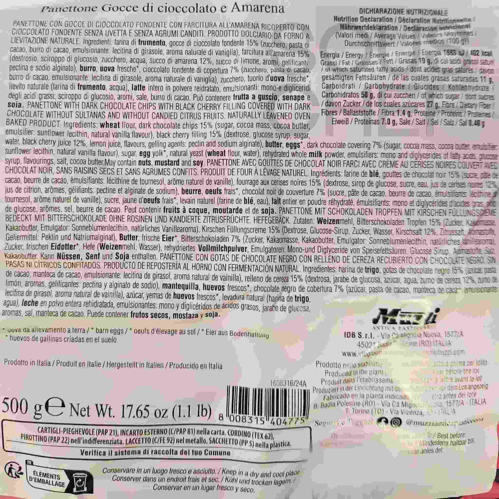 Muzzi Black Cherry & Chocolate Chip Panettone, 500g