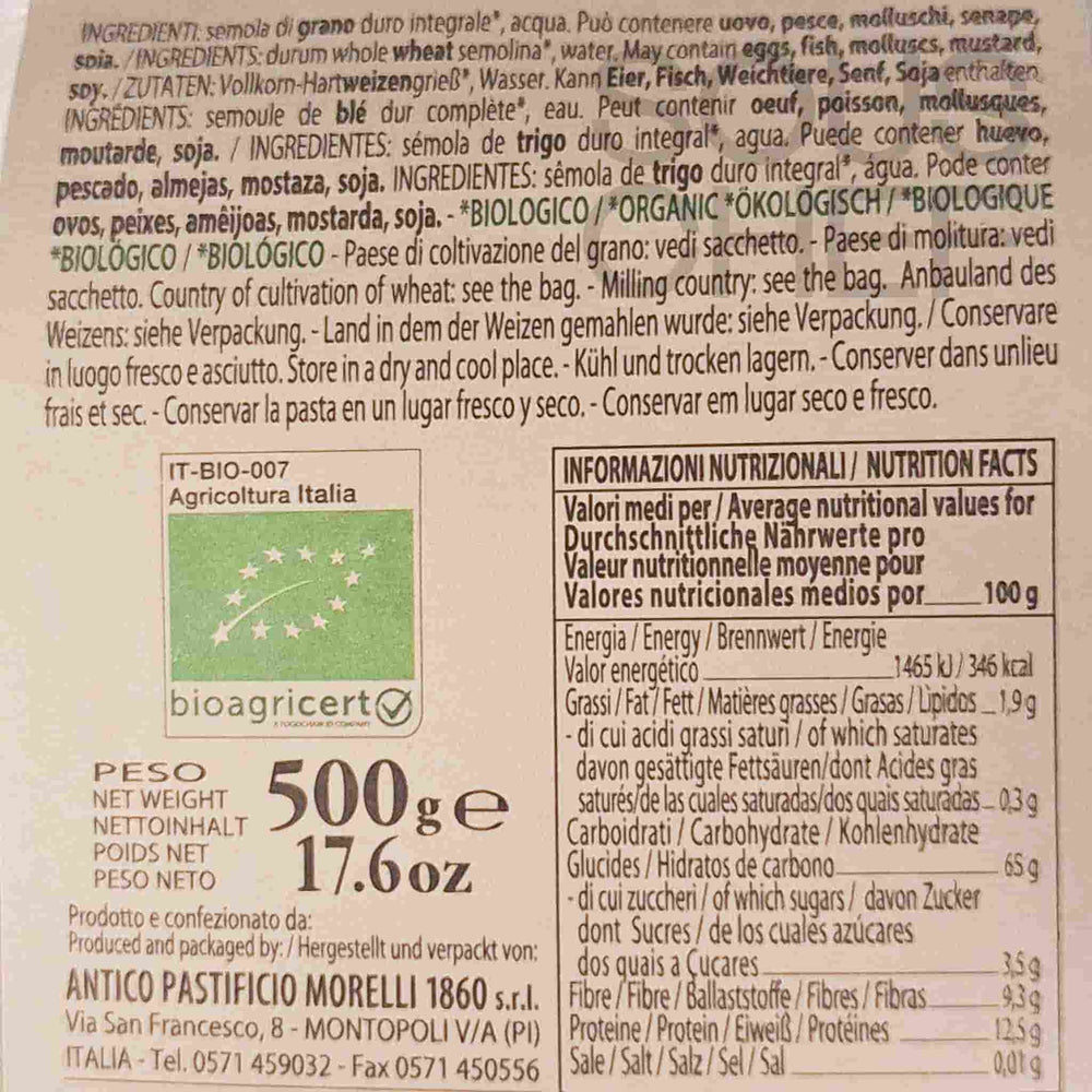 Morelli Organic Linguine Integrali Wholemeal Pasta, 500g