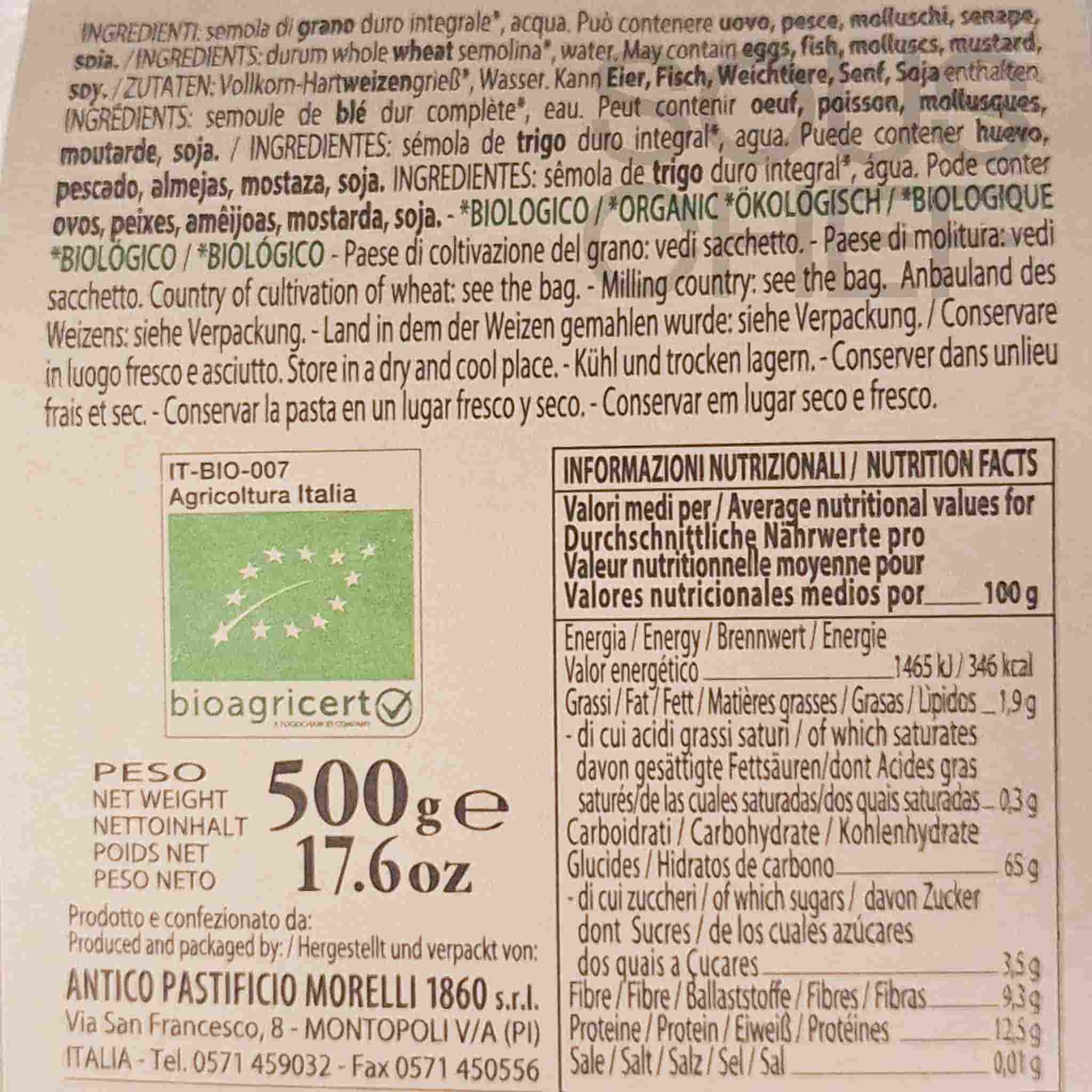 Morelli Organic Linguine Integrali Wholemeal Pasta, 500g
