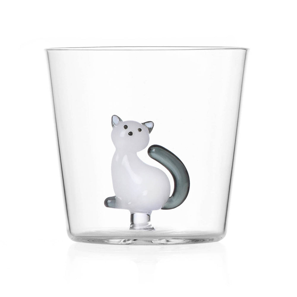 Ichendorf Milano Glass Grey Tail Sitting Cat Tumbler, 300ml