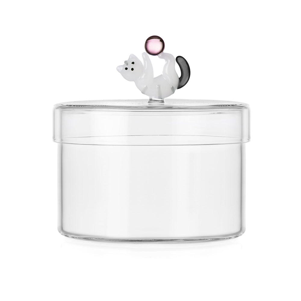 Ichendorf Milano Glass Cat with Pink Ball Snack Jar, 13cm