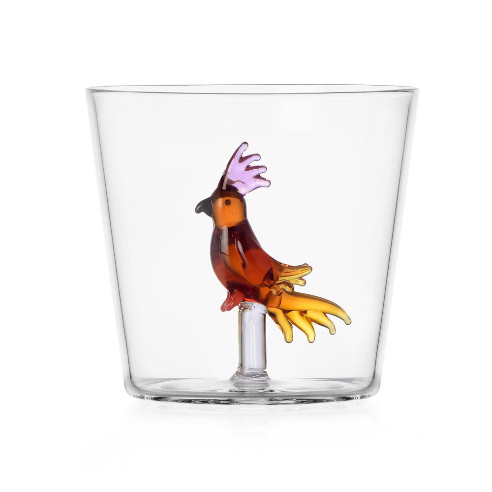Ichendorf Milano Glass Amber Tropical Bird Tumbler, 300ml