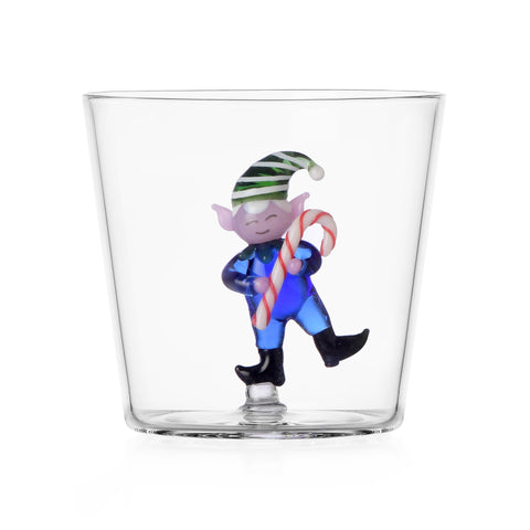 Ichendorf Milano Glass Limited Edition Blue Elf w/ Candy Cane Tumbler, 300ml