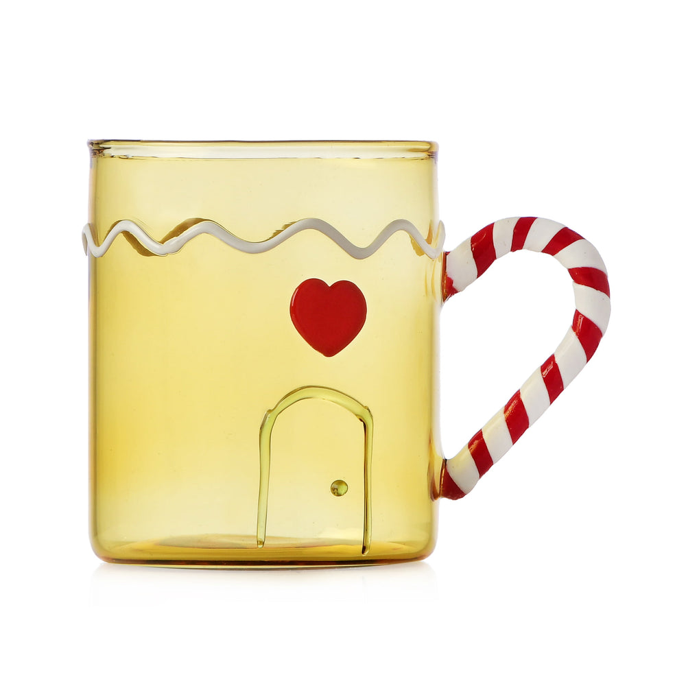 Ichendorf Milano Glass Limited Edition Yellow Gingerbread House Mug, 350ml