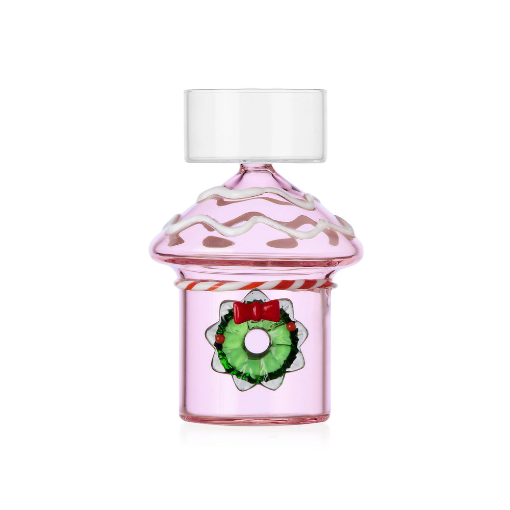 Ichendorf Milano Glass Limited Edition Pink Tealight with Wreath, 10.5cm