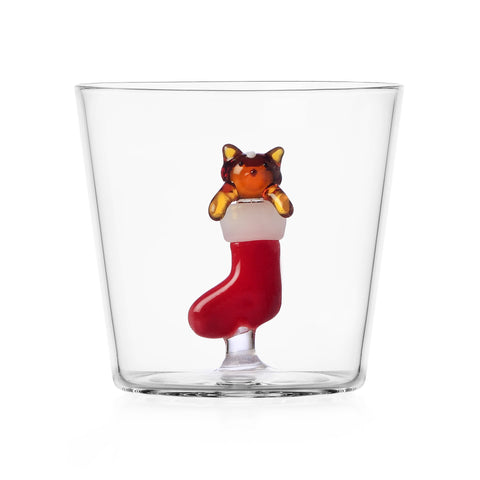 Ichendorf Milano Glass Limited Edition Amber Cat in Stocking Tumbler, 300ml