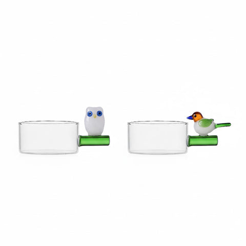 Ichendorf Milano Glass Limited Edition Set of 2 Owl & Bird Tealight Holders, 4.5cm