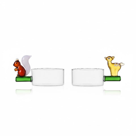 Ichendorf Milano Glass Limited Edition Set of 2 Squirrel & Fawn Tealight Holders, 4.5cm