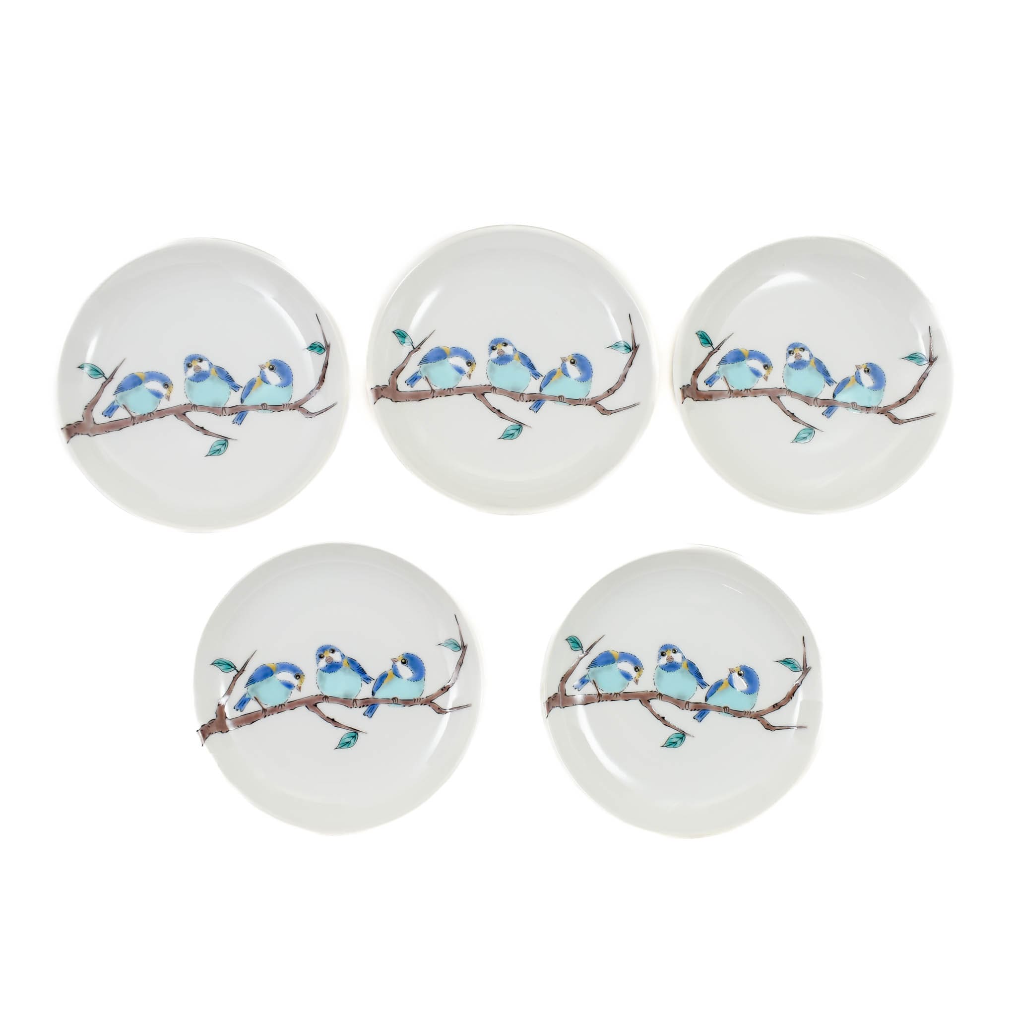 Seikou Porcelain Birds on Branch Garnish Plates, Set of 5, 5.5cm