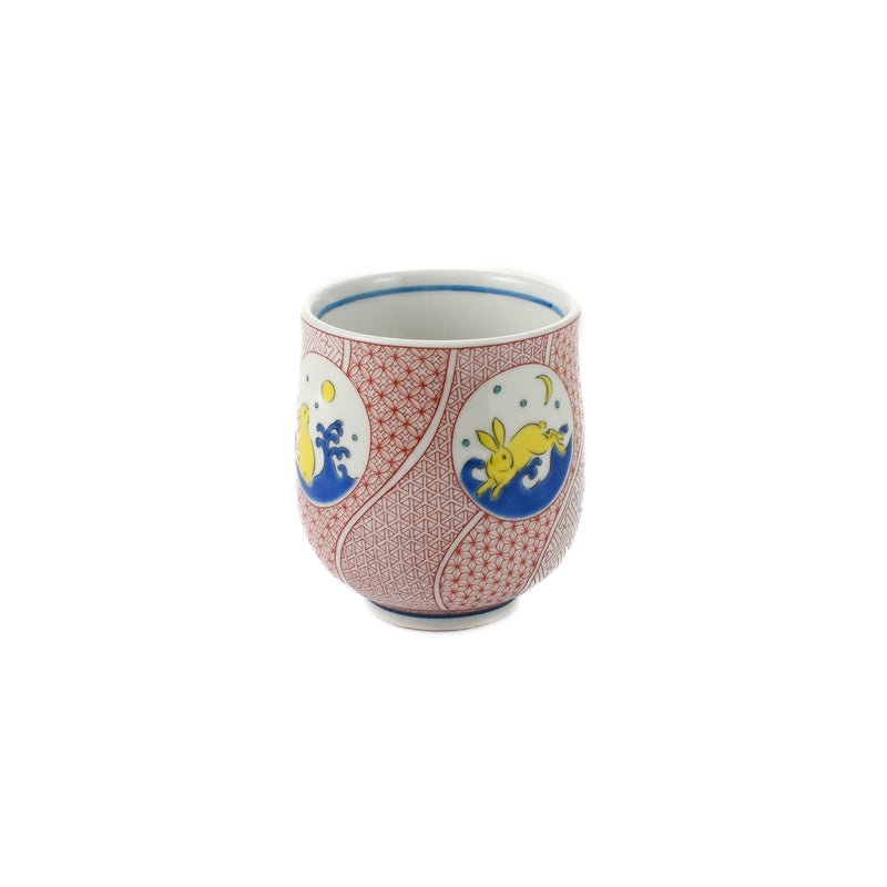 Seikou Porcelain Red Rabbit Motif Sake Cup