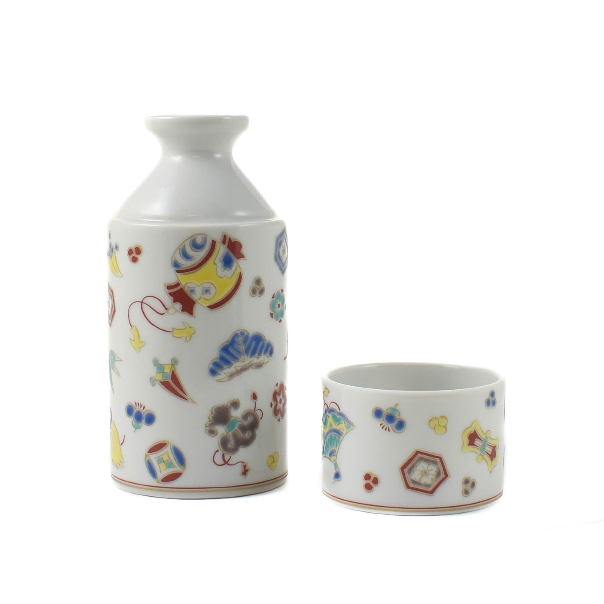 Seikou Porcelain Patterned Sake Jug and Cup