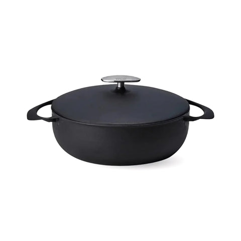 Unilloy Black Japanese Lightweight Cast Iron Shallow Casserole, 24cm
