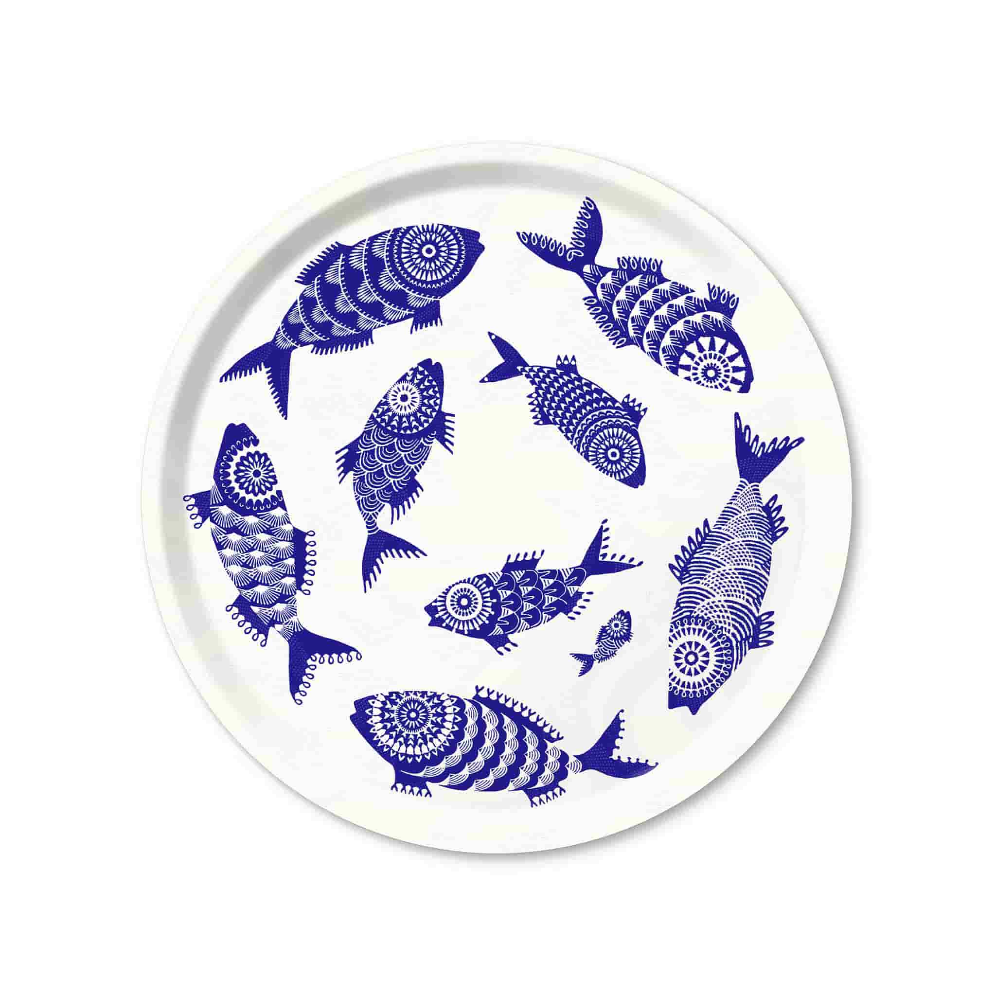 Blue Fish Round Serving Tray, 46cm