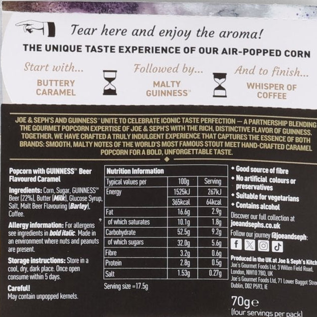 Joe & Seph's Guinness Gourmet Popcorn, 70g