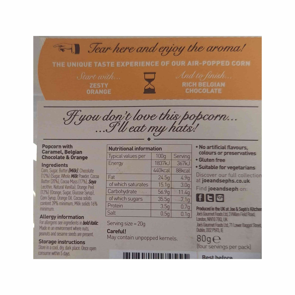 Joe & Seph's Orange Chocolate Popcorn, 70g