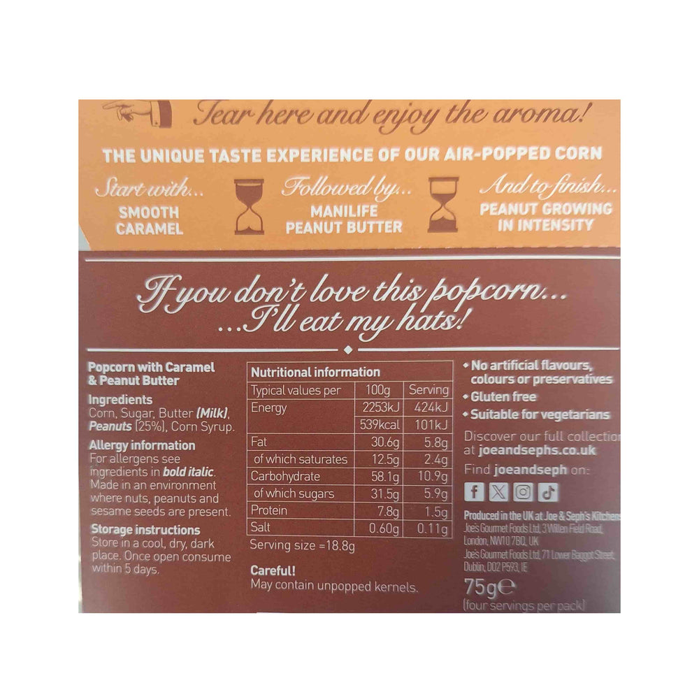 Joe & Seph's Peanut Butter Popcorn, 75g