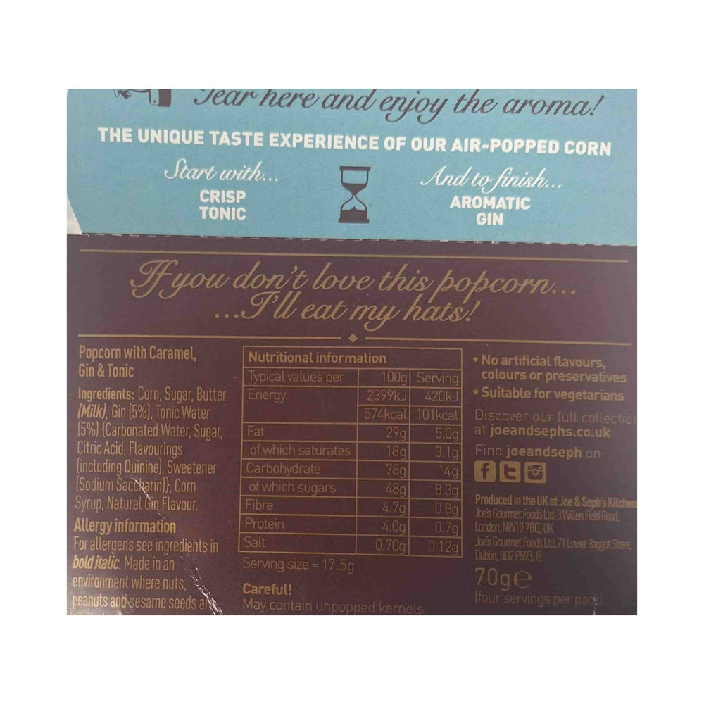 Joe & Seph's Gin & Tonic Popcorn, 70g