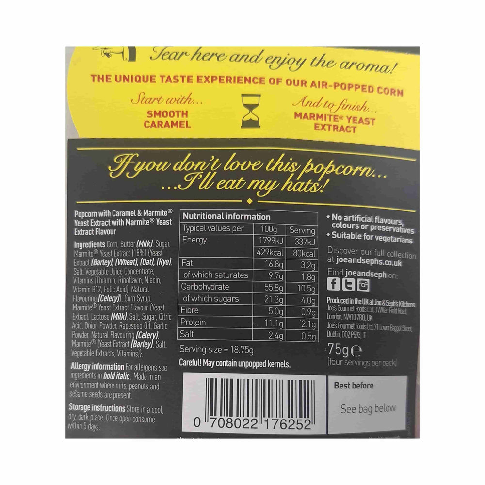 Joe & Seph's Marmite Popcorn, 70g