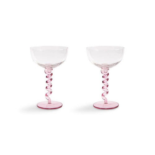 Set of 2 Pink Twisted Coupe Glasses