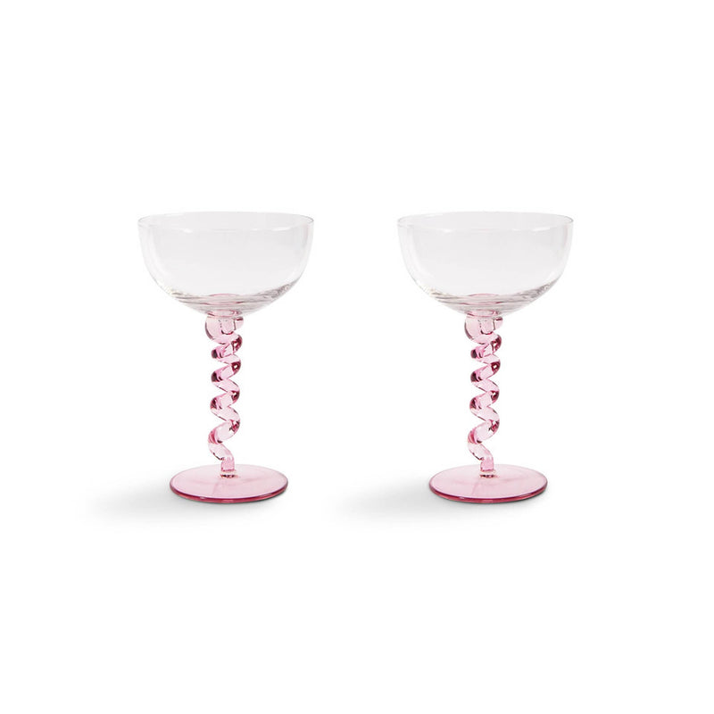 Set of 2 Pink Twisted Coupe Glasses