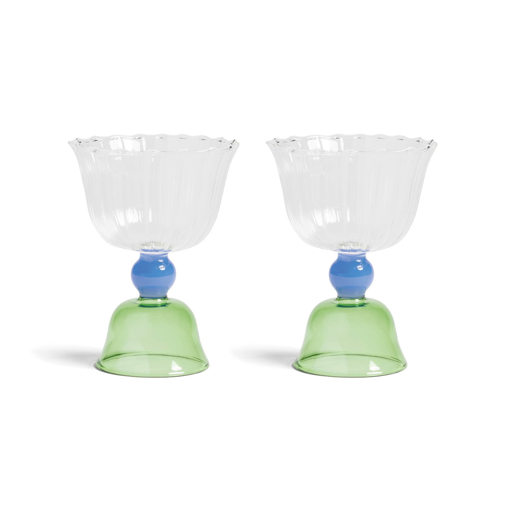 Set of 2 Green Tulip Coupe Glasses