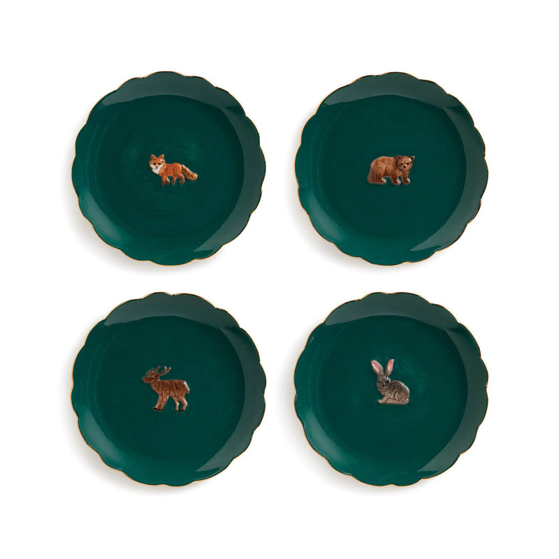 Set of Four Woodland Animal Side Plates, 17cm