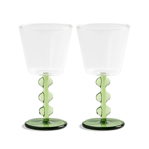 Set of 2 Green Petal Wine Glasses, 200ml