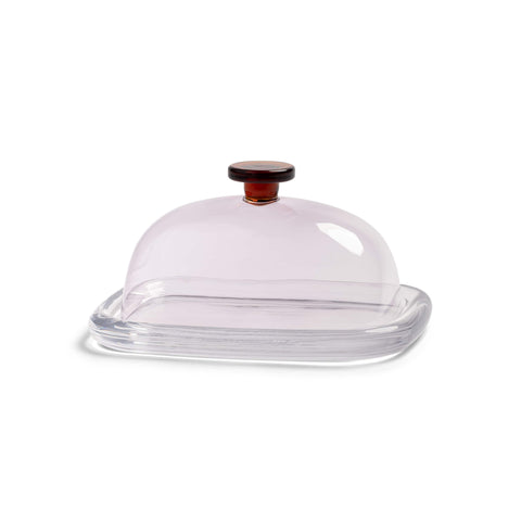 Pink Glass Butter Dish, 19cm