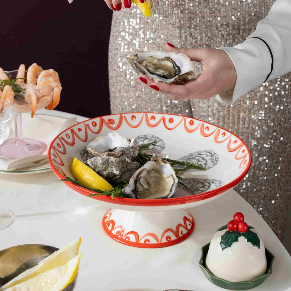 Seafood Motif Porcelain Footed Oyster Bowl, 26cm