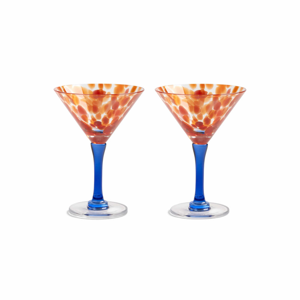 Set of 2 Red and Blue Stemmed Coupe Glasses, 150ml