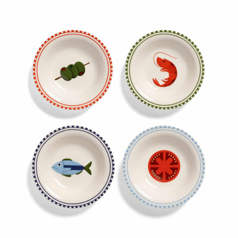 Set of 4 Porcelain Taverna Icon Small Nut Bowls, 13.5cm