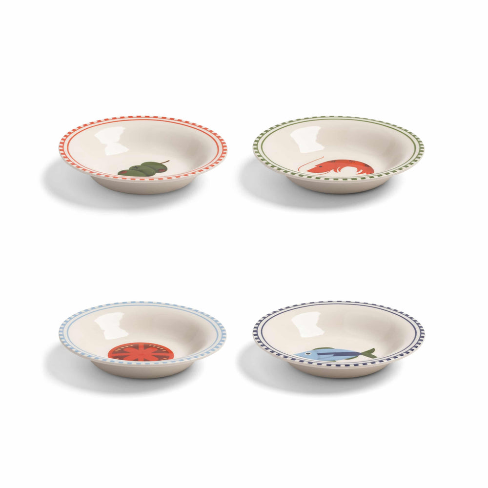 Set of 4 Porcelain Taverna Icon Small Nut Bowls, 13.5cm