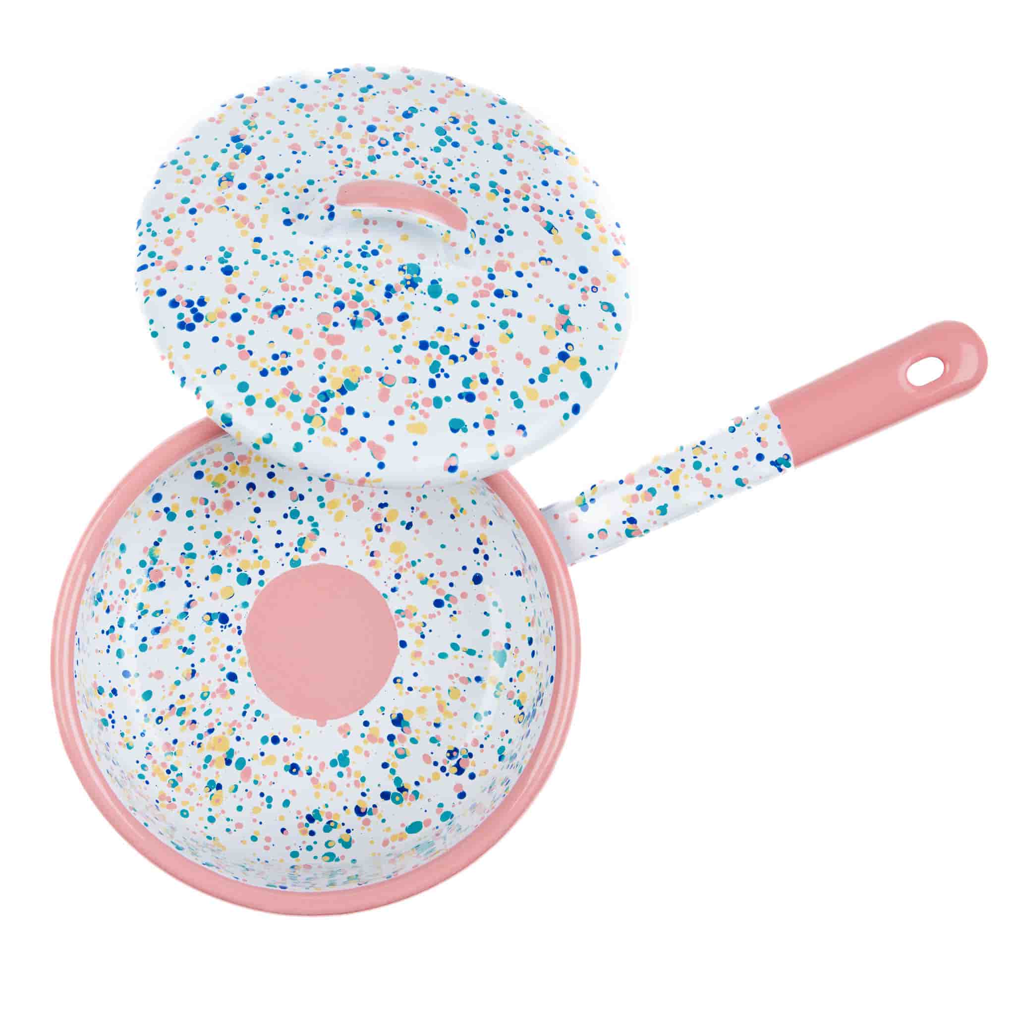Pink Dot Enamel Saute Pan with Lid, 16cm