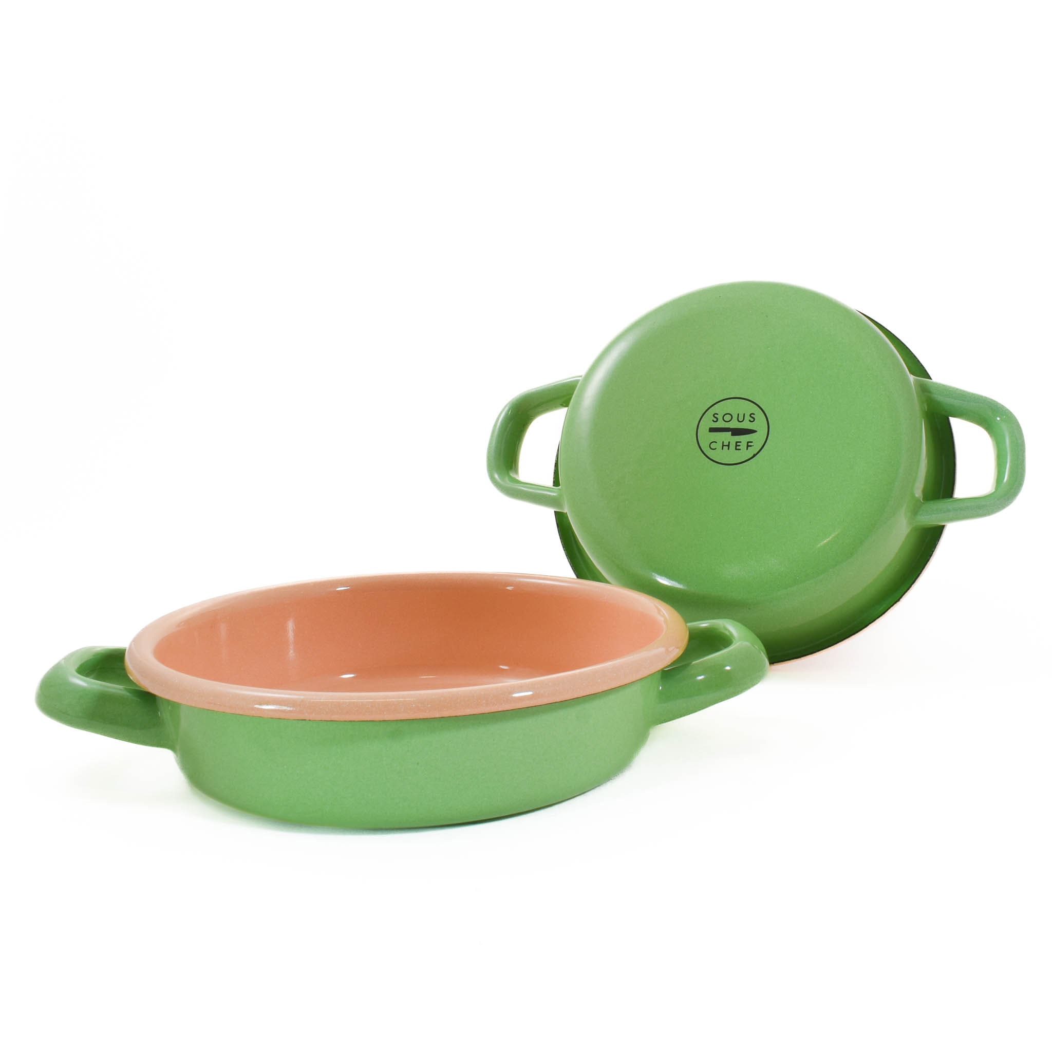 Kapka Colourblock Enamel Frying Pan, 16cm, Green & Beige