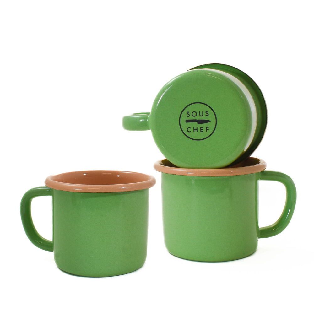 Kapka Colourblock Enamel Mug, Green & Beige