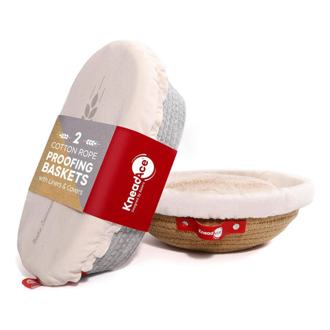 Set of 2 KneadAce Cotton Rope Bannetons with Liner & Cover, Oval & Round